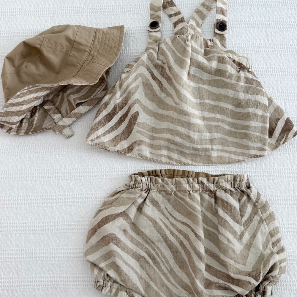 Banana Republic Kids Zebra Print Hat and Outfit - Tan and Brown